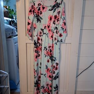 Chic Floral Long Sleeve Dress - Pink and Black on Mint